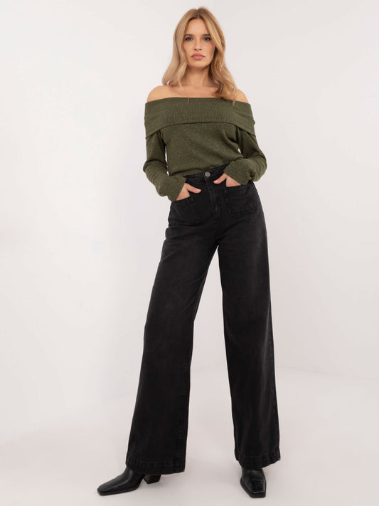 SUBLEVEL Czarne jeansy wide leg z kieszeniami z przodu