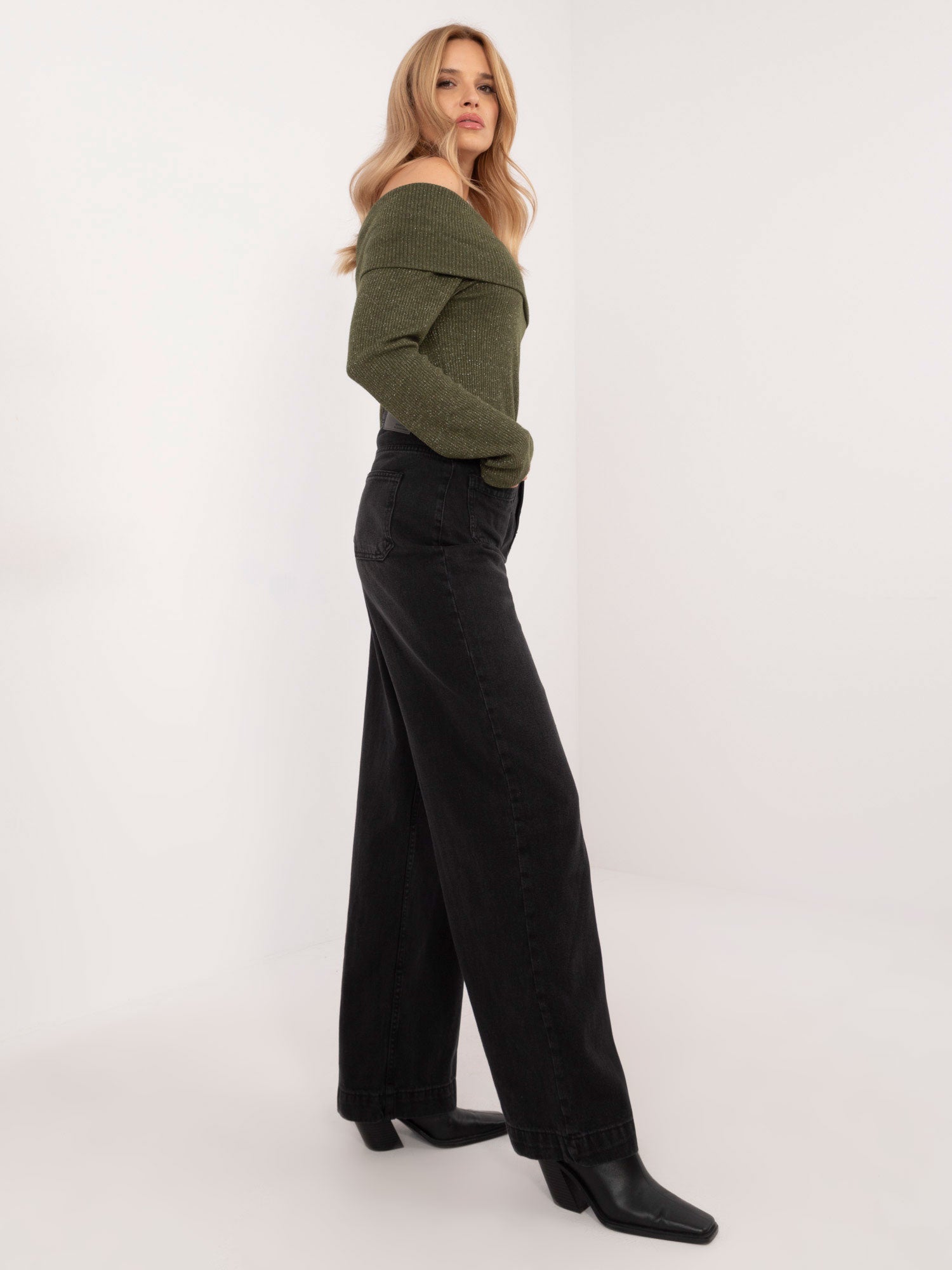 SUBLEVEL Czarne jeansy wide leg z kieszeniami z przodu