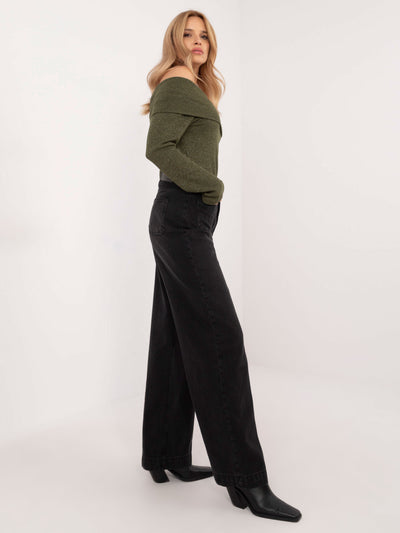 SUBLEVEL Czarne jeansy wide leg z kieszeniami z przodu