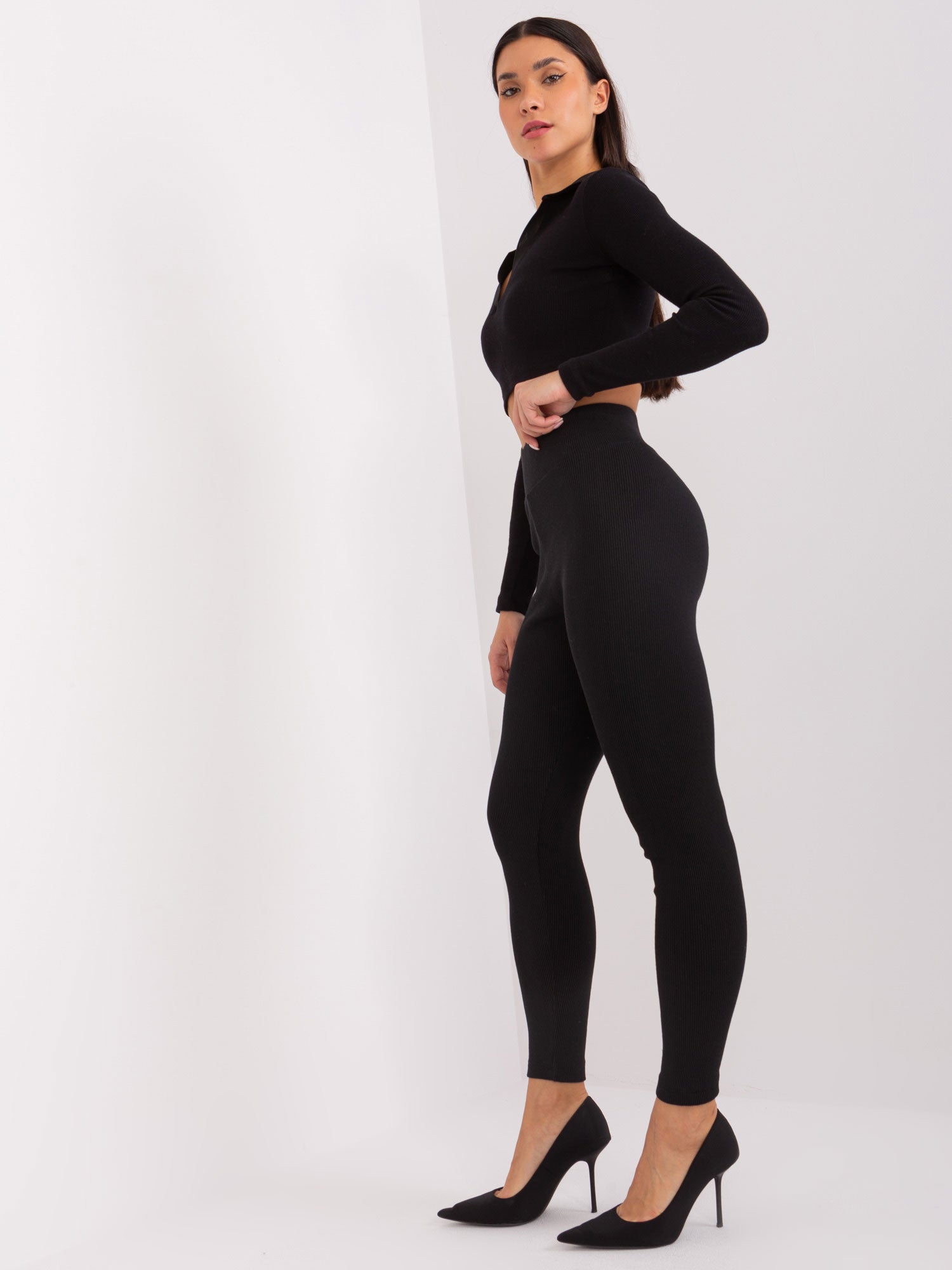 Czarne legginsy basic z wysokim stanem RUE PARIS