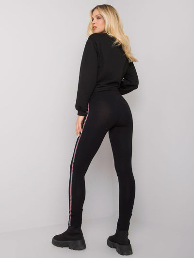 RUE PARIS Czarne damskie legginsy z lampasami