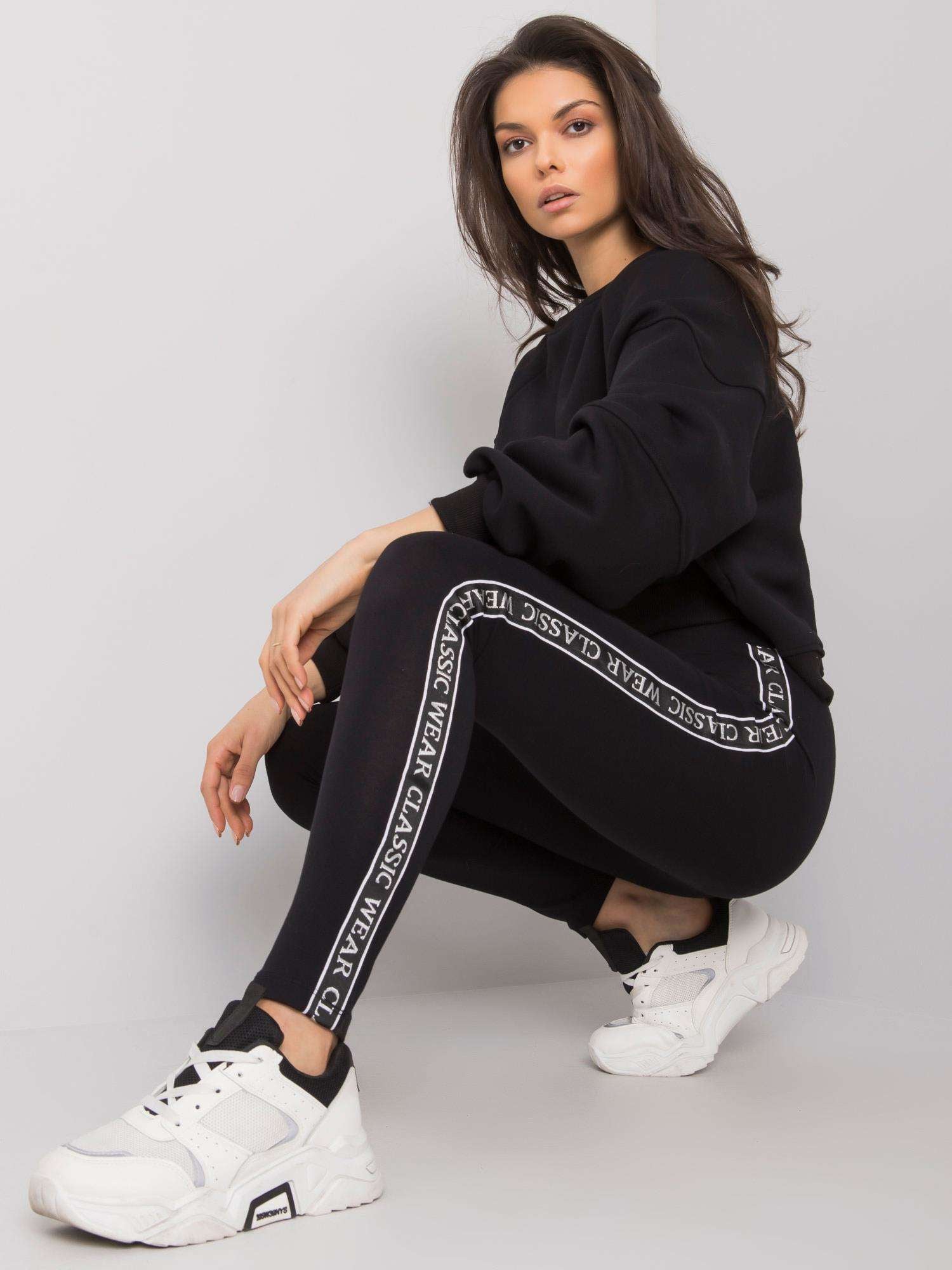 RUE PARIS Czarne legginsy damskie z bawełny