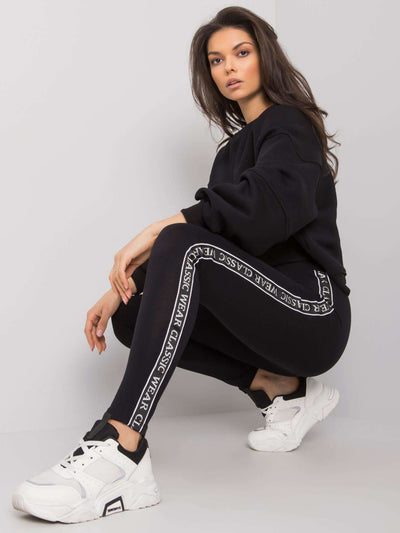RUE PARIS Czarne legginsy damskie z bawełny