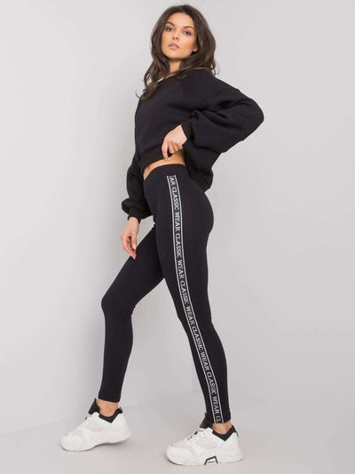 RUE PARIS Czarne legginsy damskie z bawełny