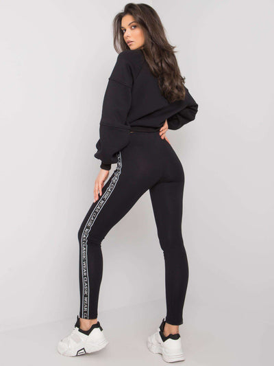 RUE PARIS Czarne legginsy damskie z bawełny