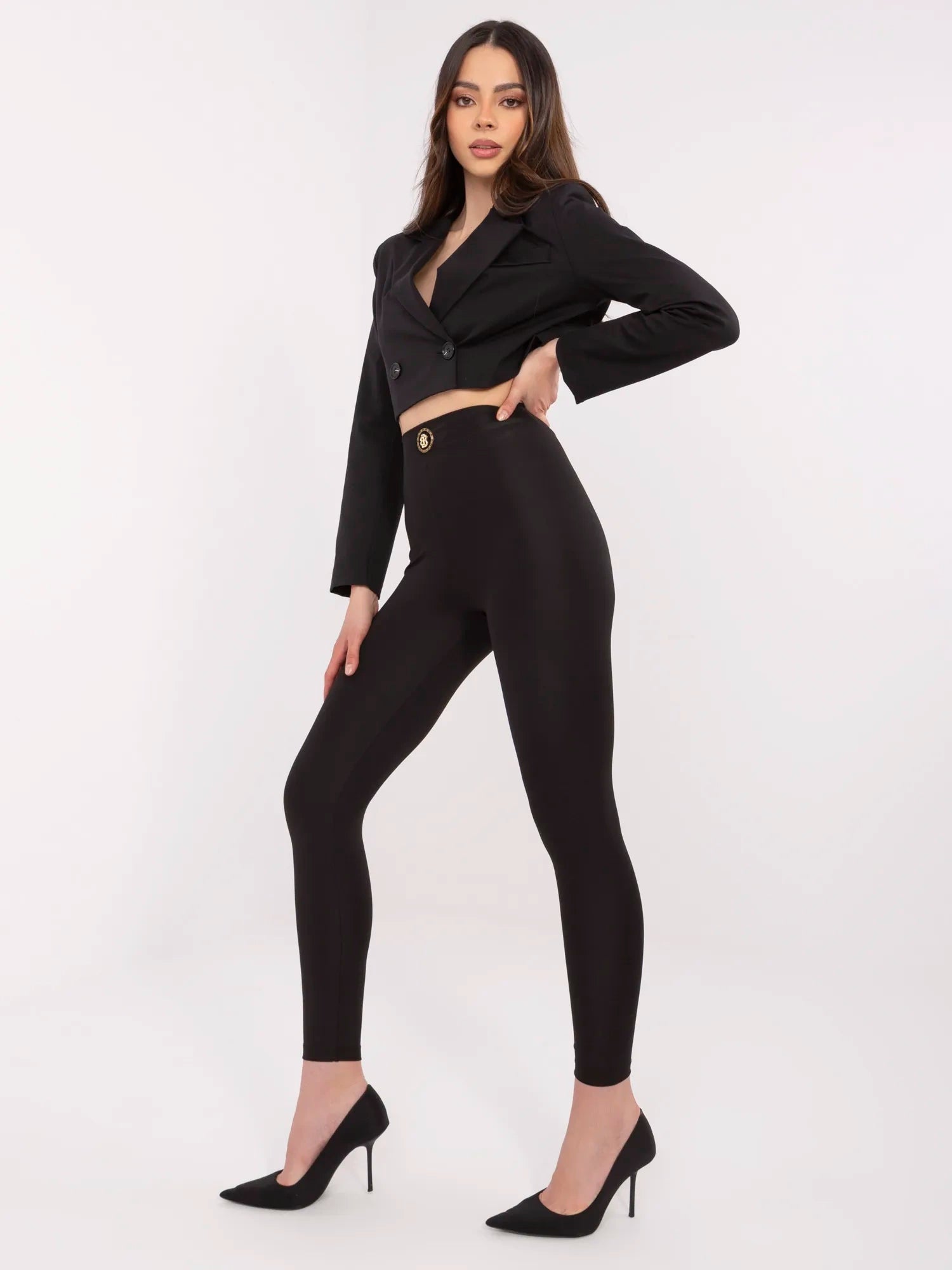 Czarne damskie legginsy z wysokim stanem