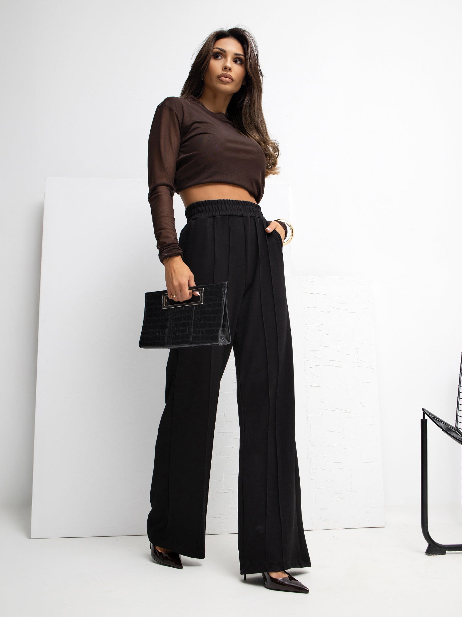 RUE PARIS Czarne dresowe spodnie basic wide leg