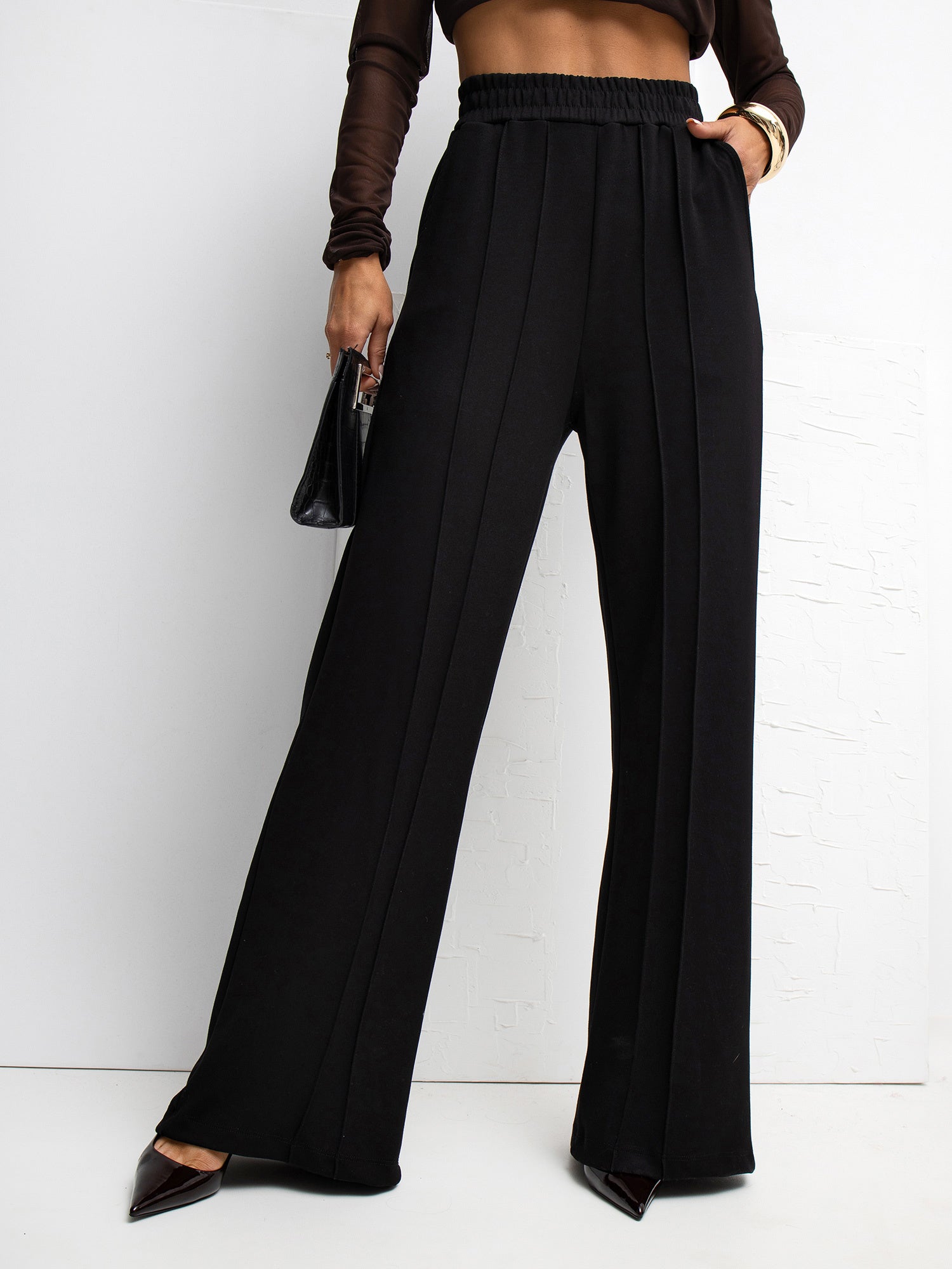 RUE PARIS Czarne dresowe spodnie basic wide leg