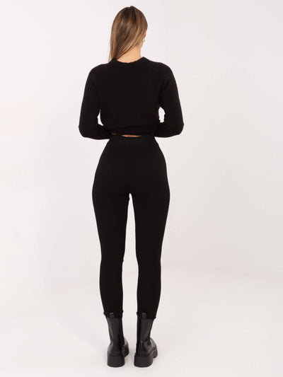 STITCH & SOUL Czarne legginsy z prążkowanej dzianiny