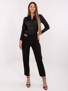Czarne eleganckie body z kopertowym dekoltem