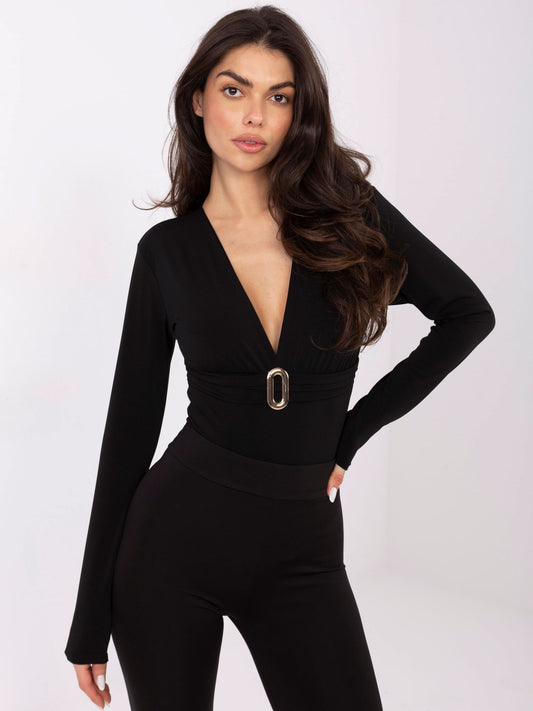Czarne eleganckie body z ozdobnym detalem