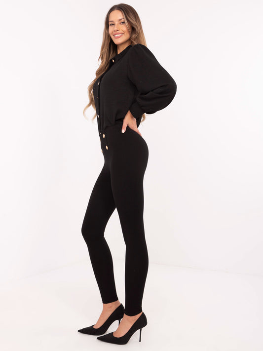 Czarne eleganckie legginsy z guzikami z przodu