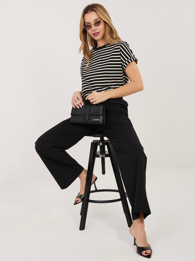 RUE PARIS Czarne eleganckie spodnie straight leg