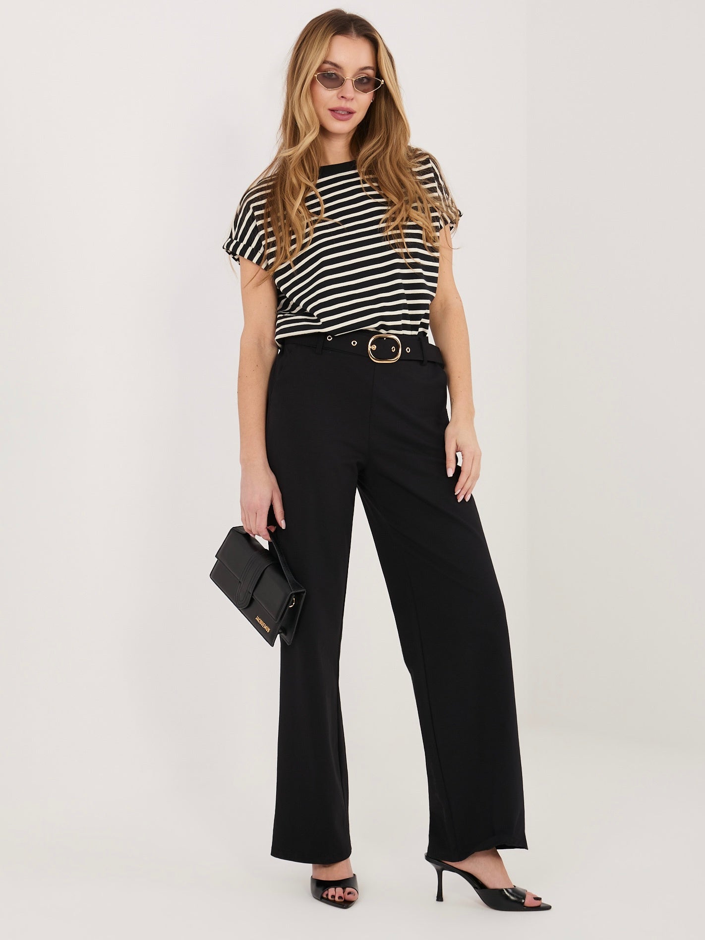 RUE PARIS Czarne eleganckie spodnie straight leg