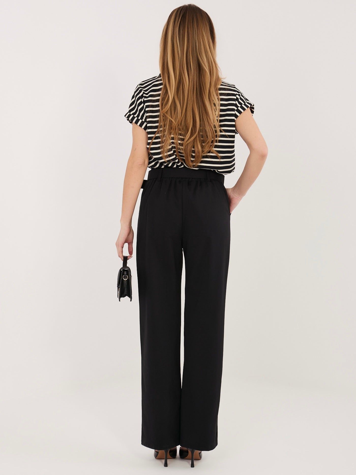 RUE PARIS Czarne eleganckie spodnie straight leg