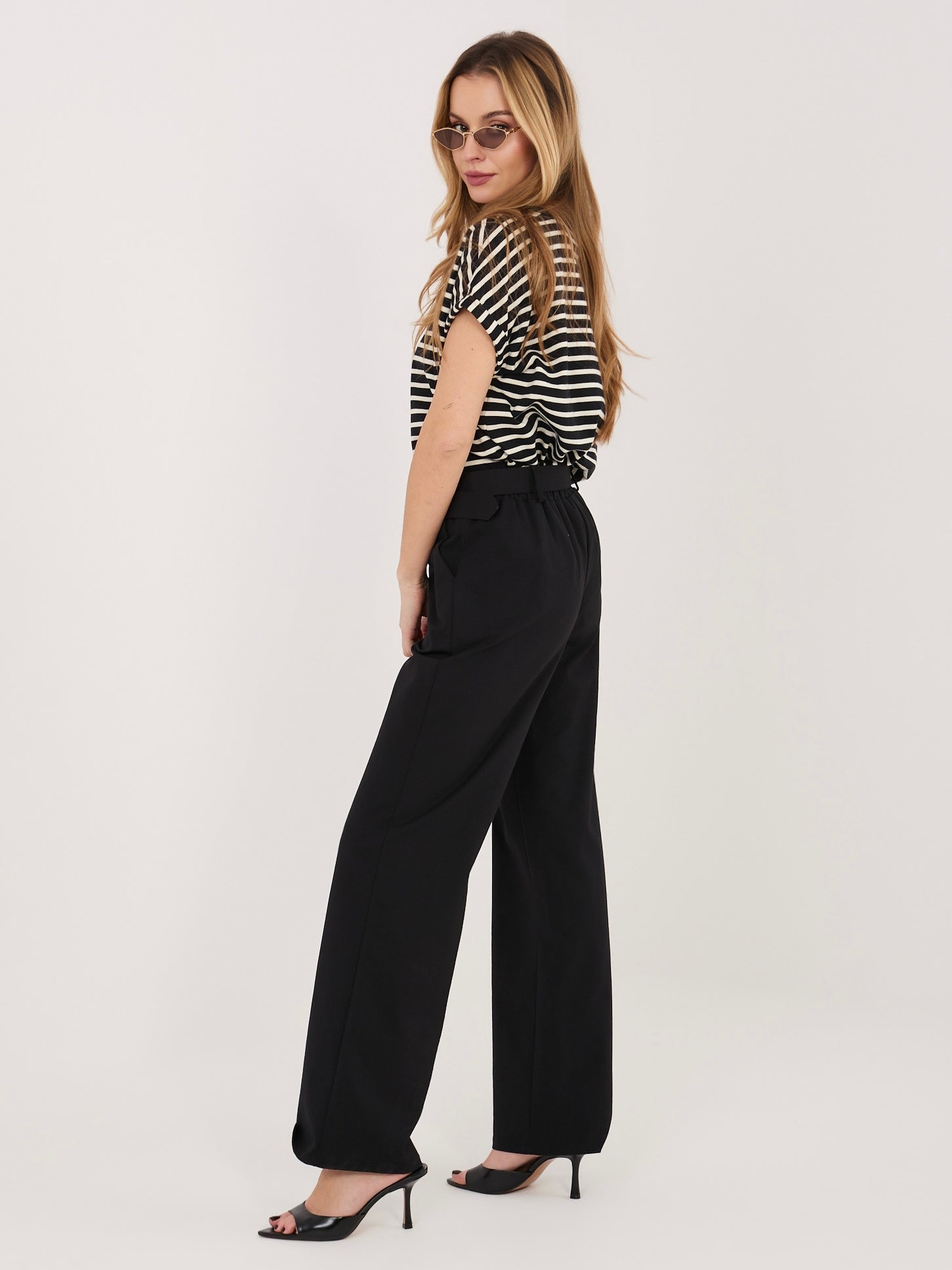 RUE PARIS Czarne eleganckie spodnie straight leg