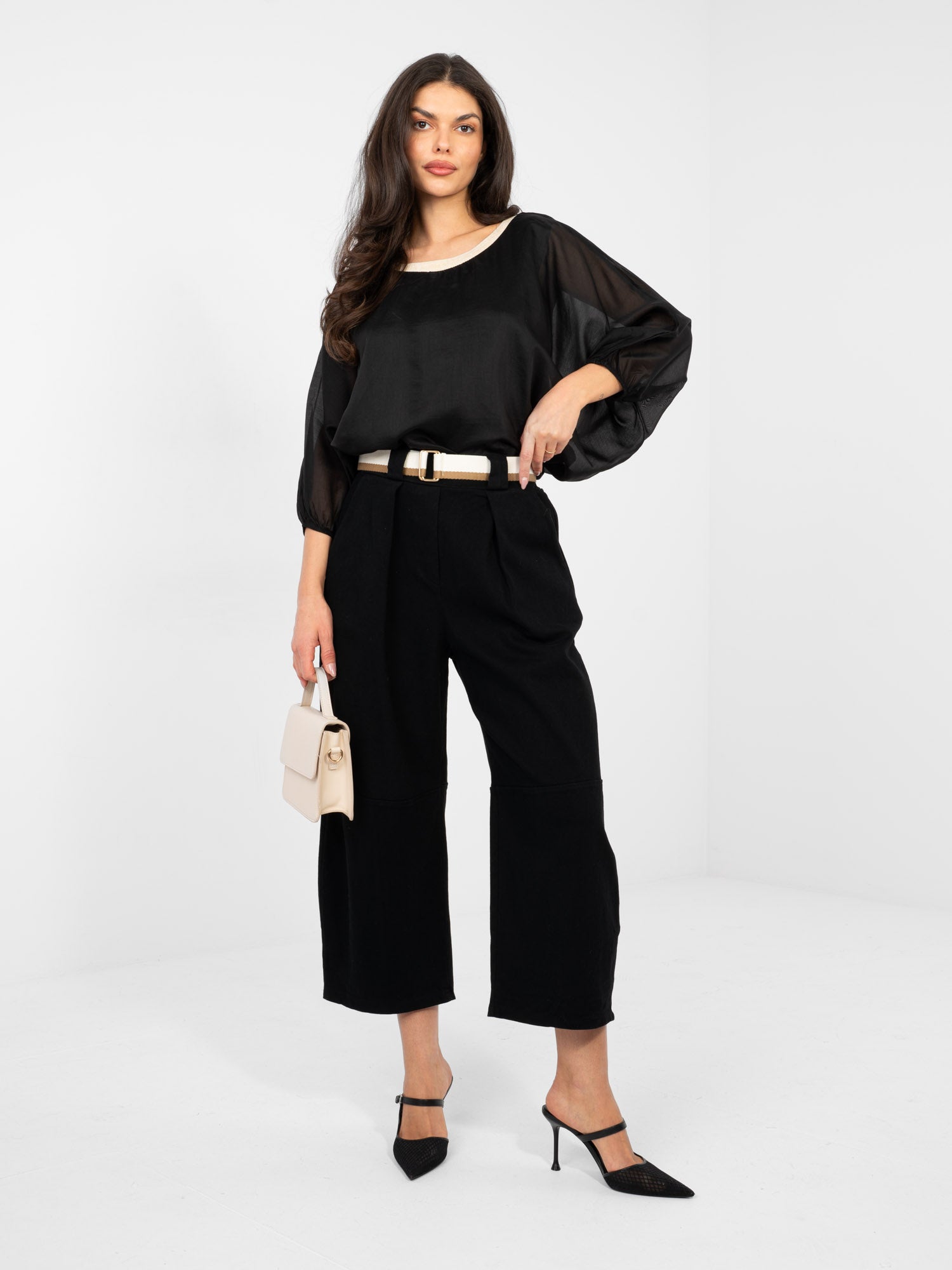 RUE PARIS Czarne jeansowe spodnie typu culotte