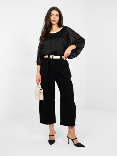 RUE PARIS Czarne jeansowe spodnie typu culotte