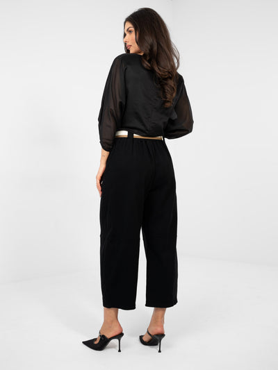 RUE PARIS Czarne jeansowe spodnie typu culotte