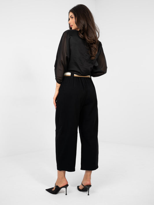 RUE PARIS Czarne jeansowe spodnie typu culotte