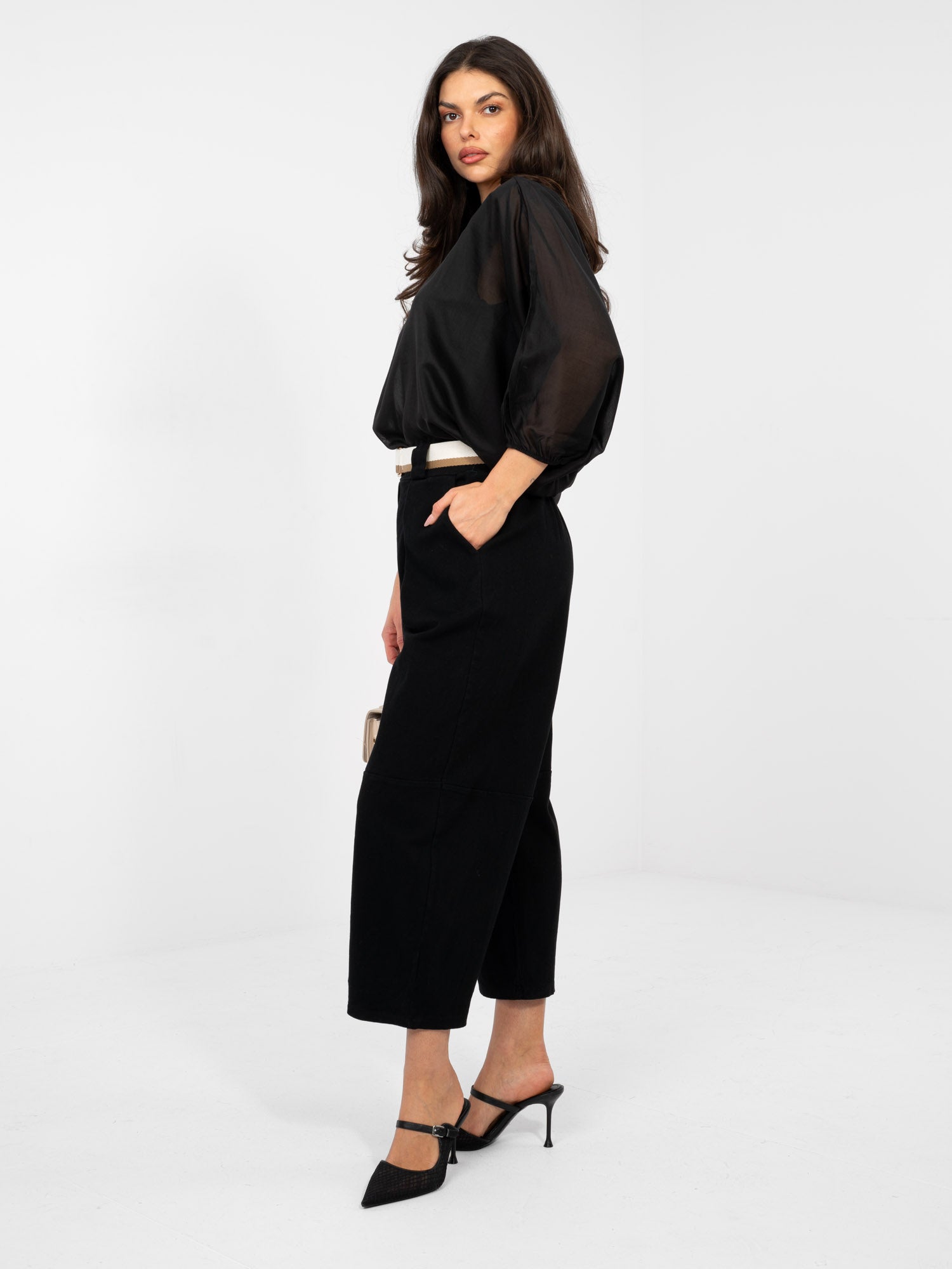 RUE PARIS Czarne jeansowe spodnie typu culotte