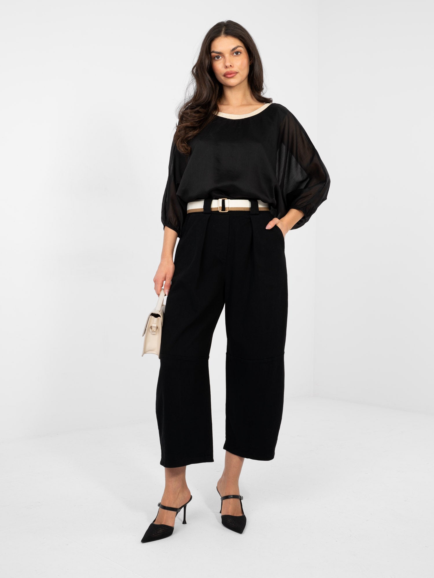 RUE PARIS Czarne jeansowe spodnie typu culotte