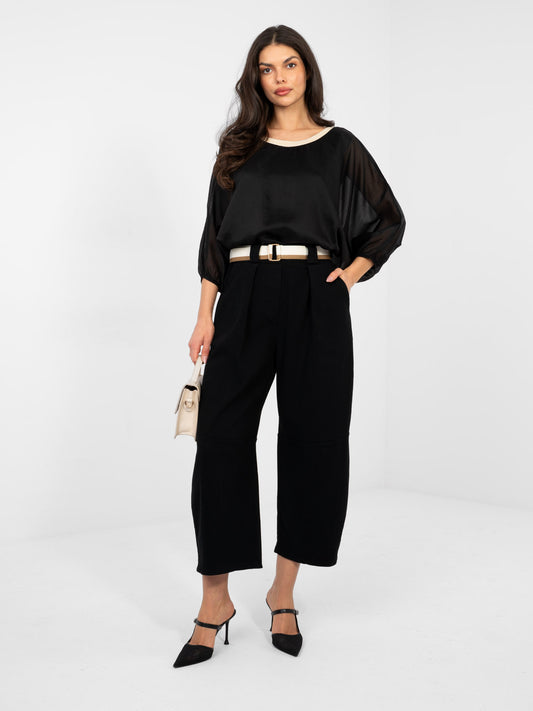 RUE PARIS Czarne jeansowe spodnie typu culotte
