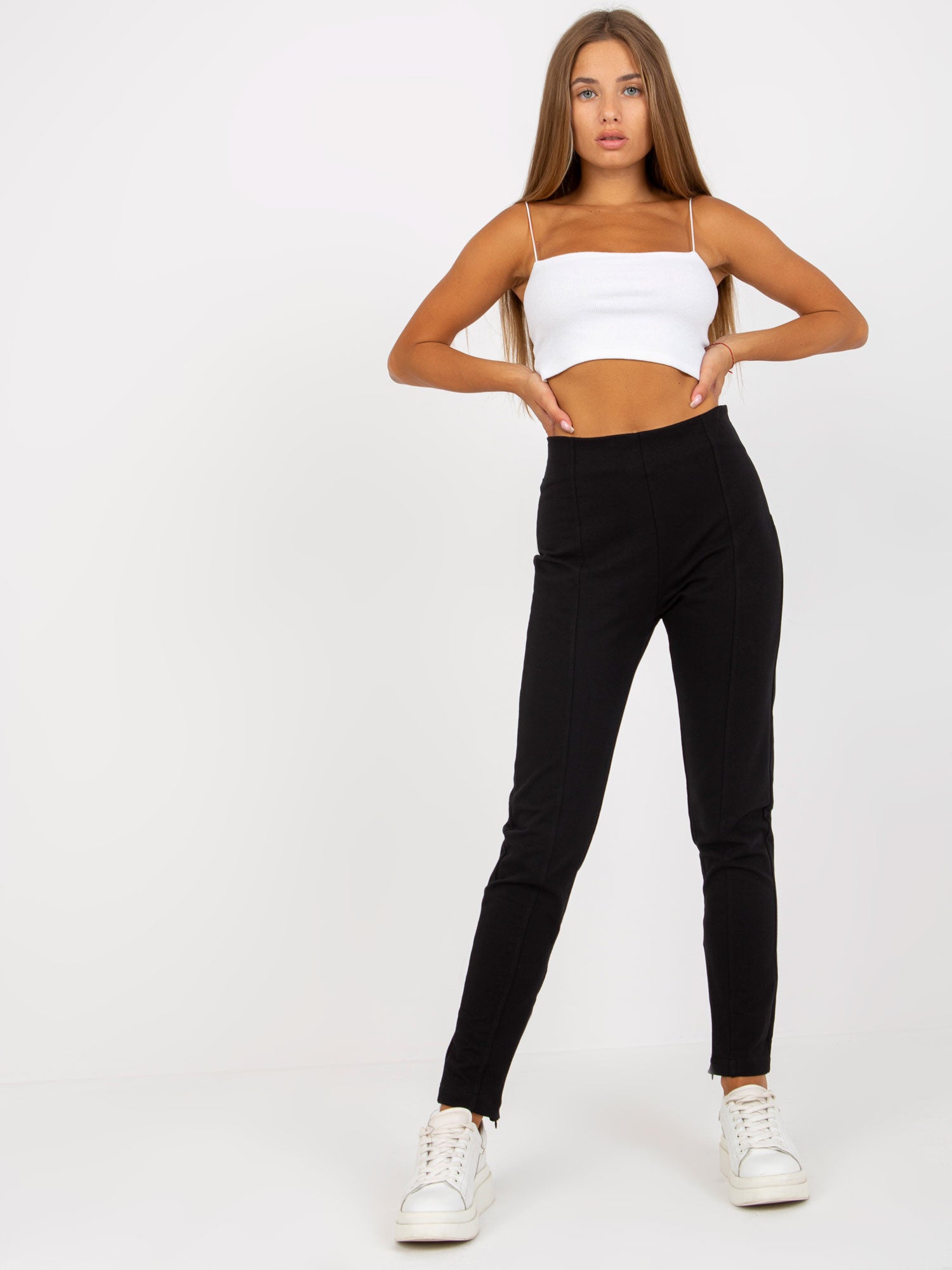 Czarne legginsy basic z suwakami RUE PARIS