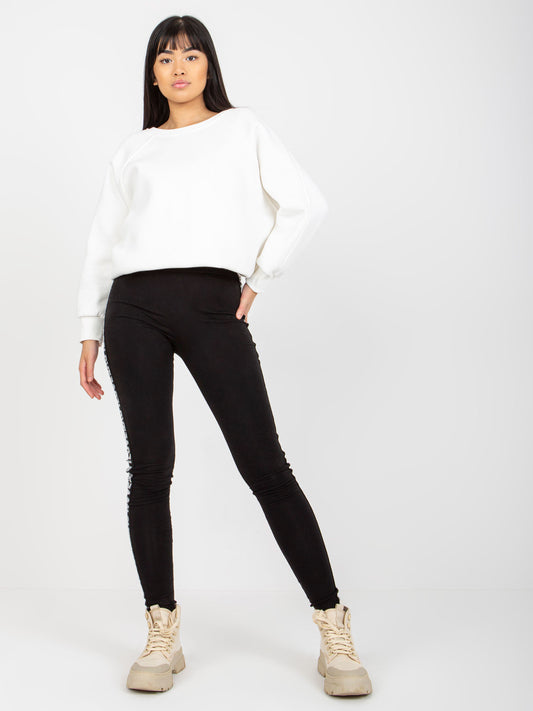 Czarne damskie legginsy casualowe z lampasami