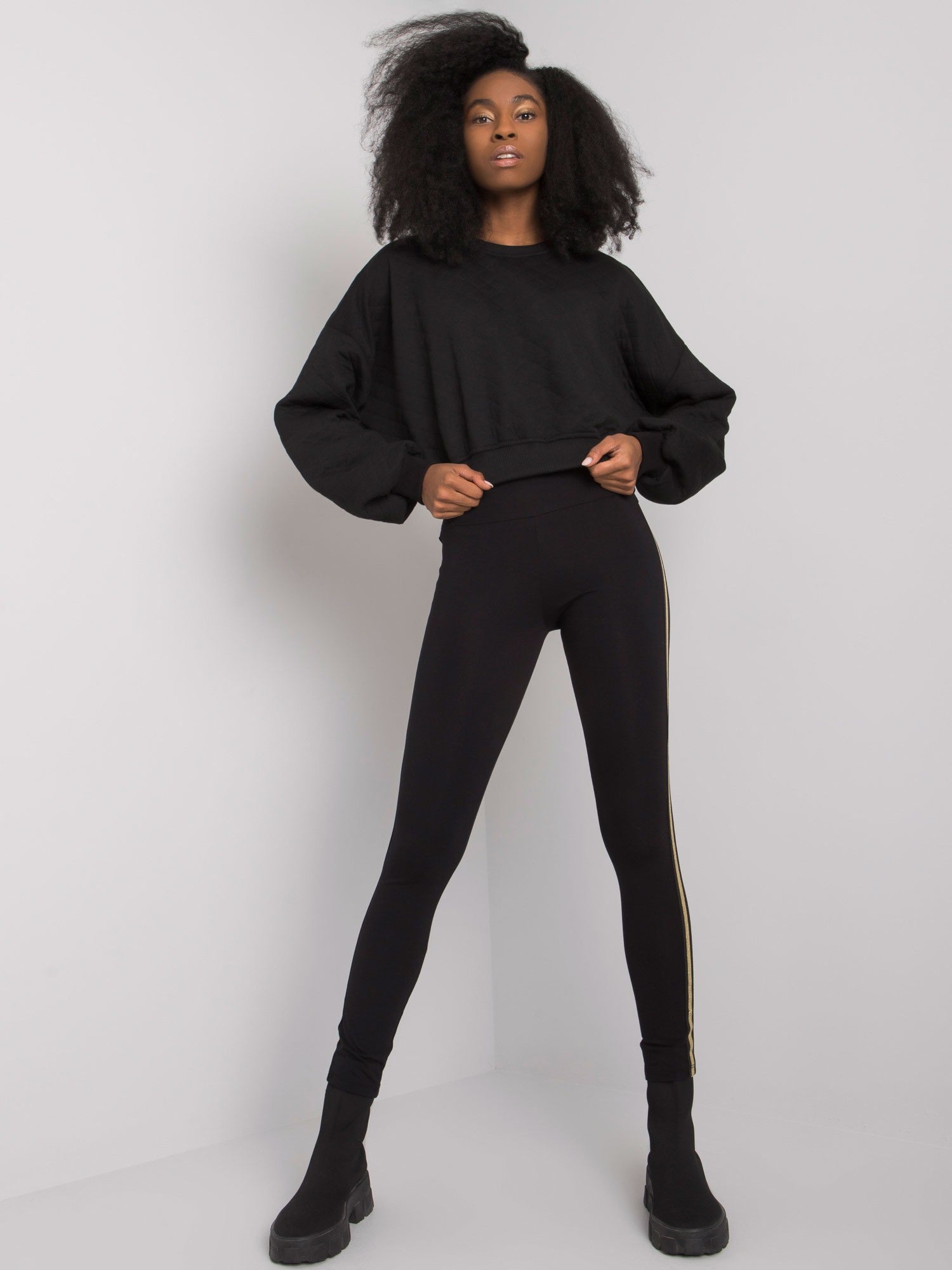 RUE PARIS Czarne legginsy z lampasami