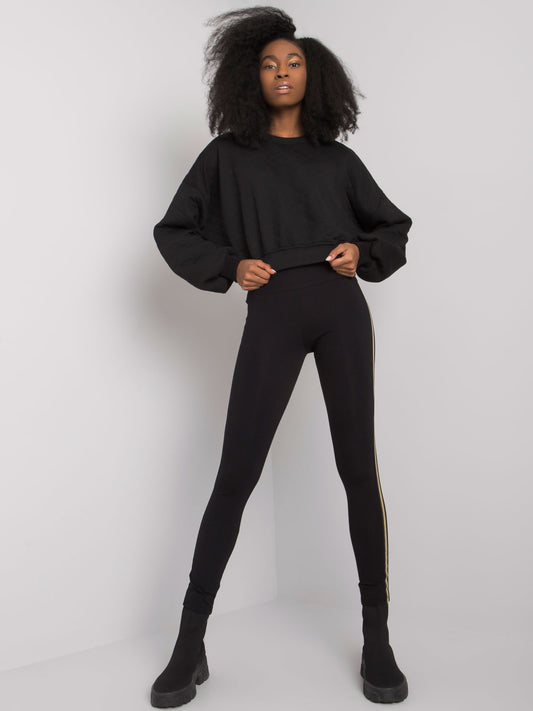 RUE PARIS Czarne legginsy z lampasami