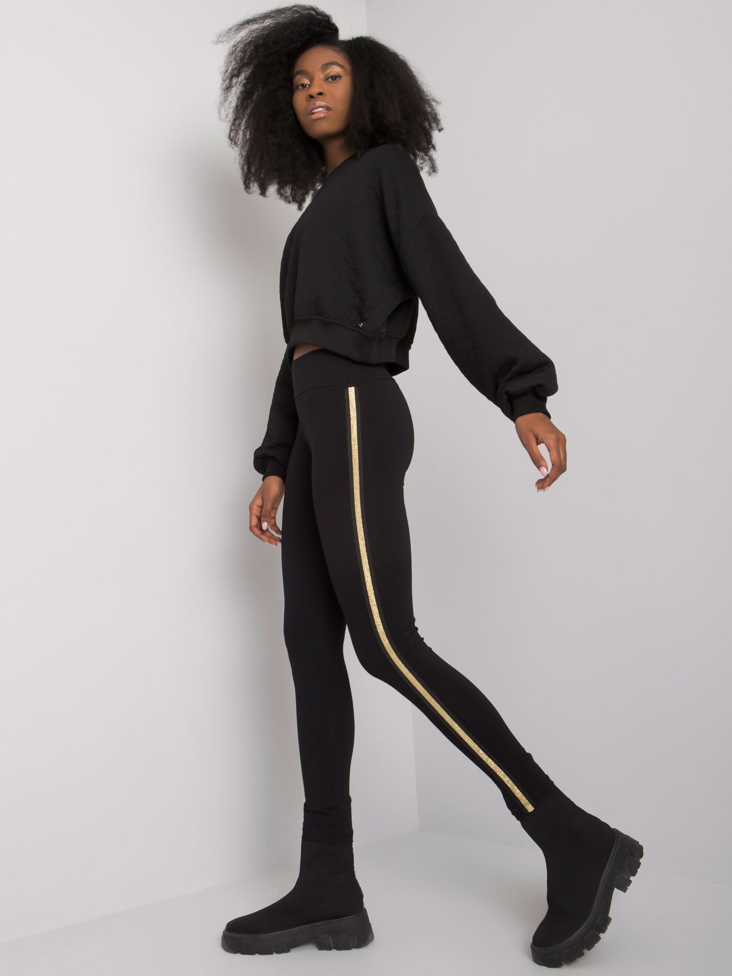 RUE PARIS Czarne legginsy z lampasami
