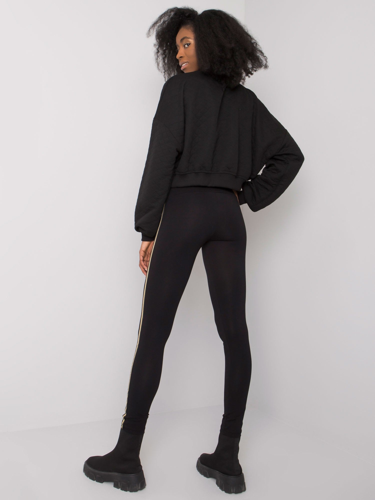 RUE PARIS Czarne legginsy z lampasami