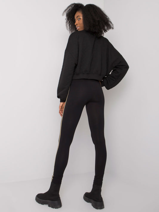 RUE PARIS Czarne legginsy z lampasami