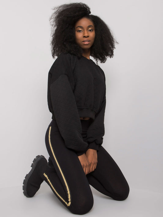 RUE PARIS Czarne legginsy z lampasami
