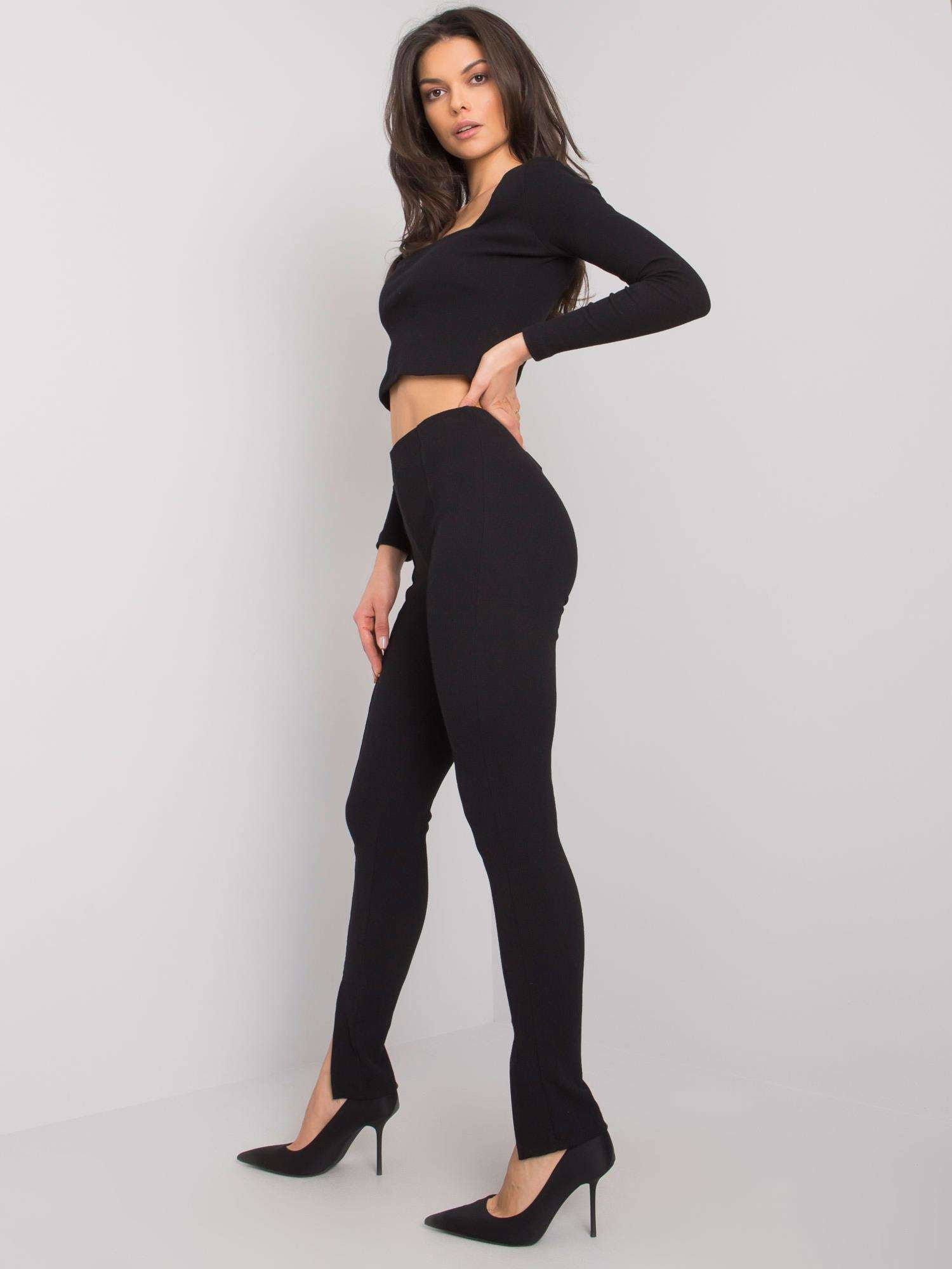 RUE PARIS Czarne legginsy casualowe z rozcięciami