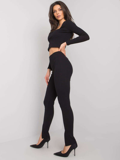 RUE PARIS Czarne legginsy casualowe z rozcięciami