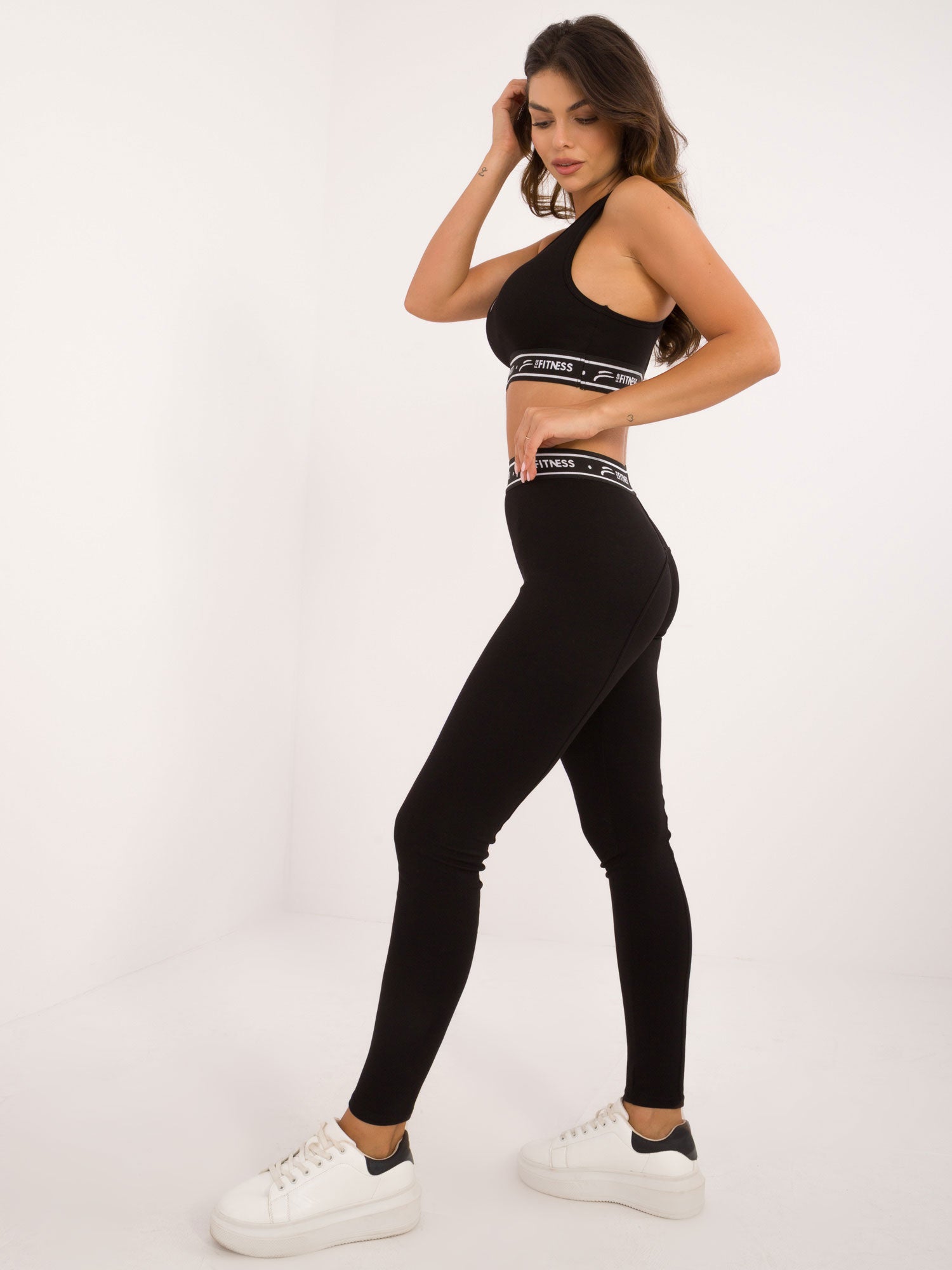 FOR FITNESS Czarne legginsy sportowe z wysokim stanem