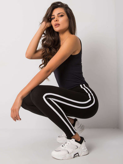 Czarne legginsy damskie z lampasami