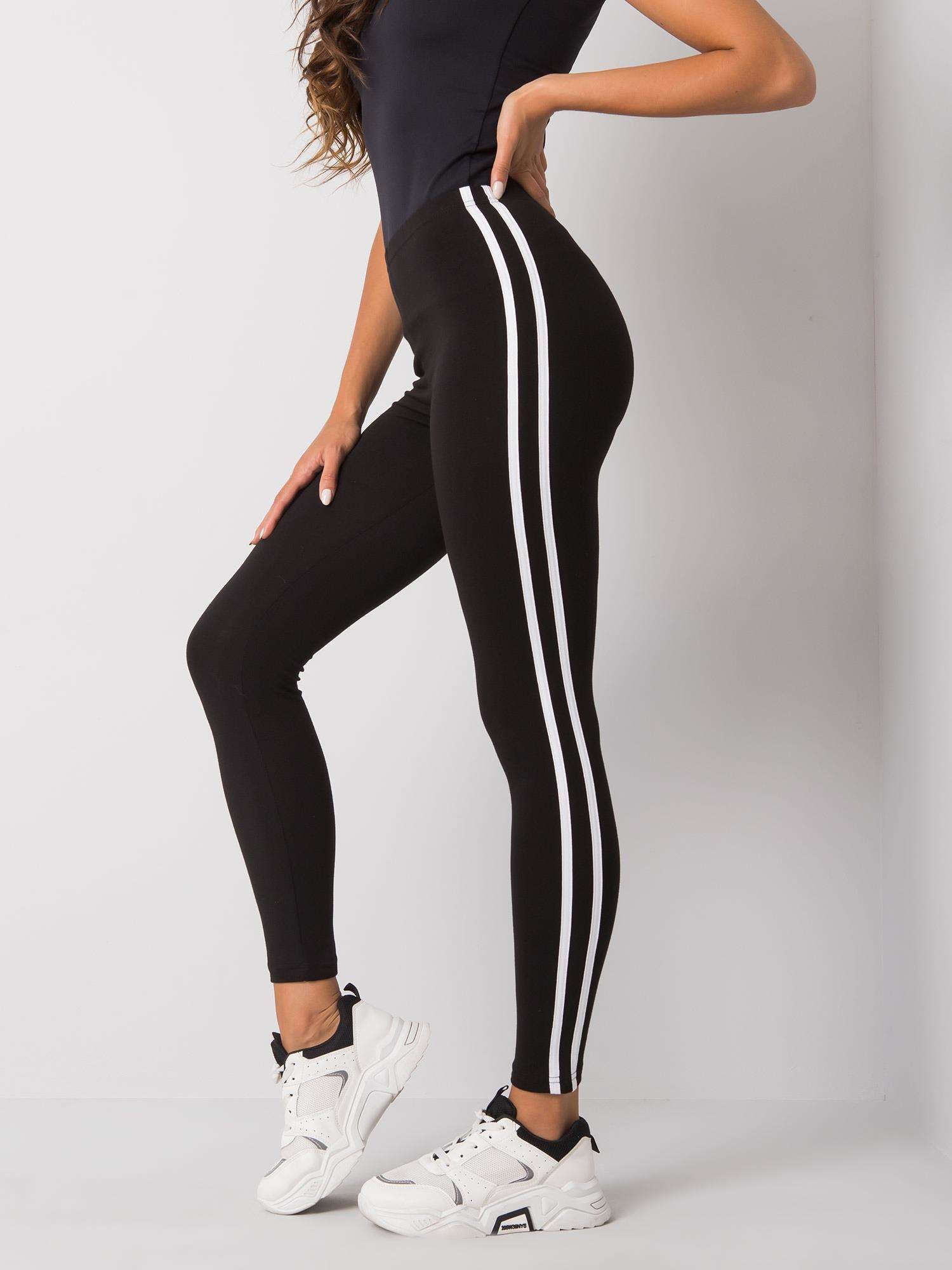 Czarne legginsy damskie z lampasami