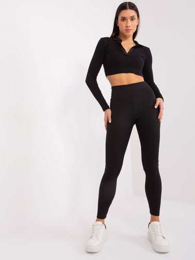 Czarne sportowe legginsy basic w prążek