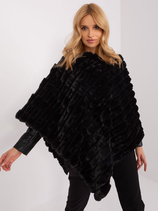 Czarne zimowe poncho damskie