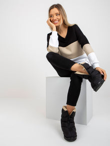 Czarno-beżowa dresowa bluza basic z dekoltem V