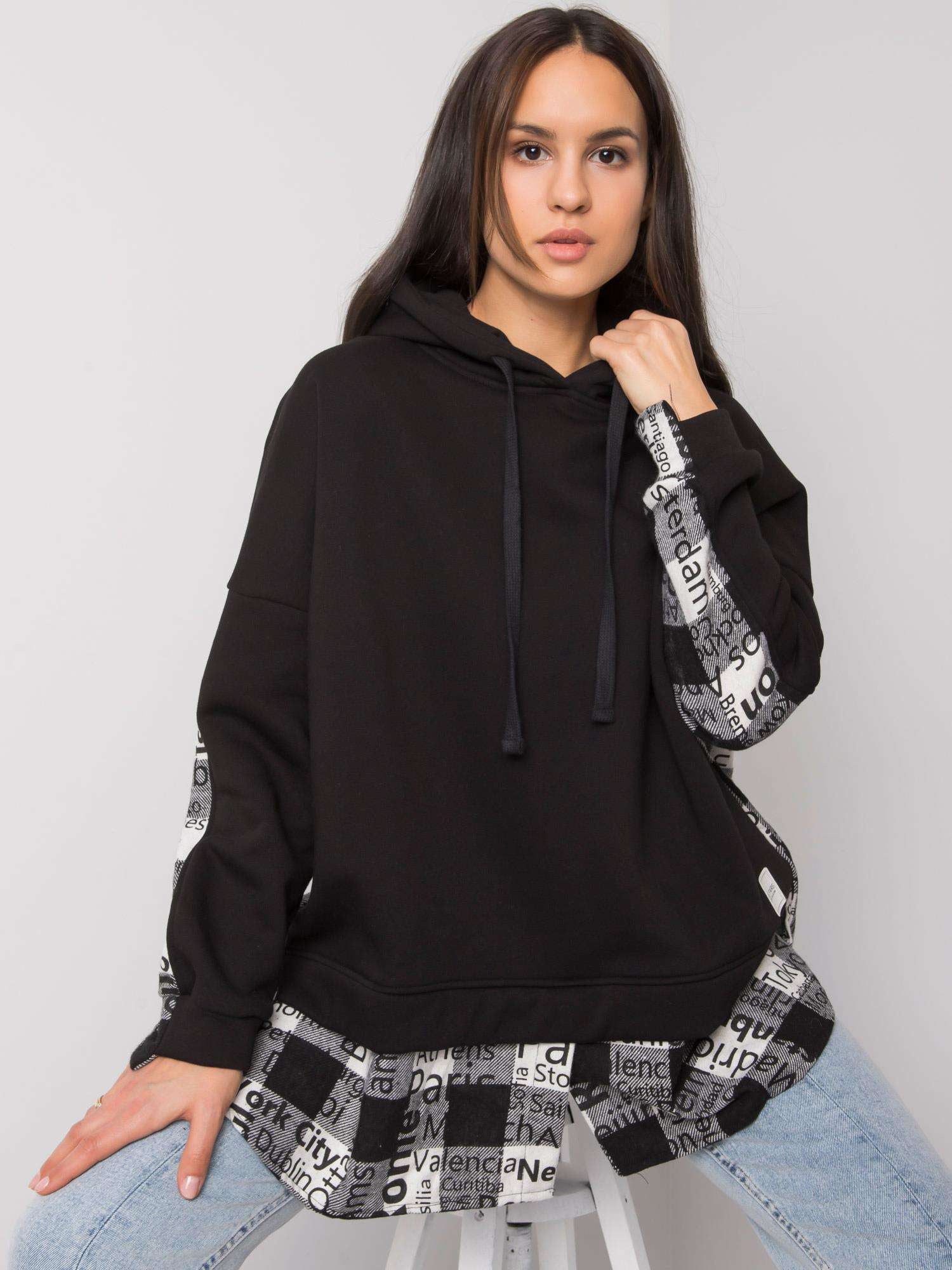 RUE PARIS Czarna luźna bluza z kapturem