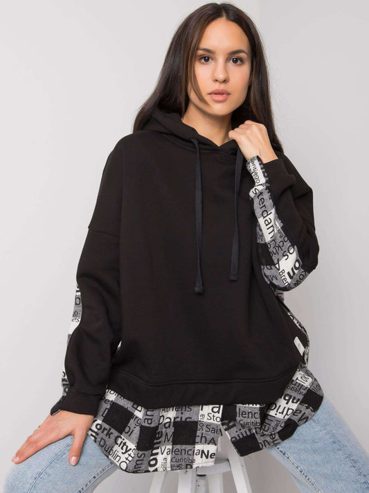 RUE PARIS Czarna luźna bluza z kapturem