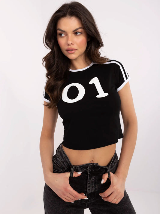 Czarno-biały krótki t-shirt z nadrukiem