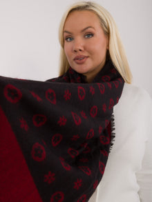 Czarno-bordowy wzorzysty ciepły szal damski z wełną