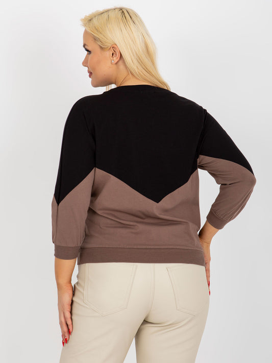 Czarno-brązowa bluzka plus size basic z rękawem 3/4