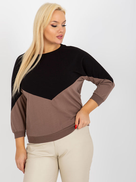 Czarno-brązowa bluzka plus size basic z rękawem 3/4