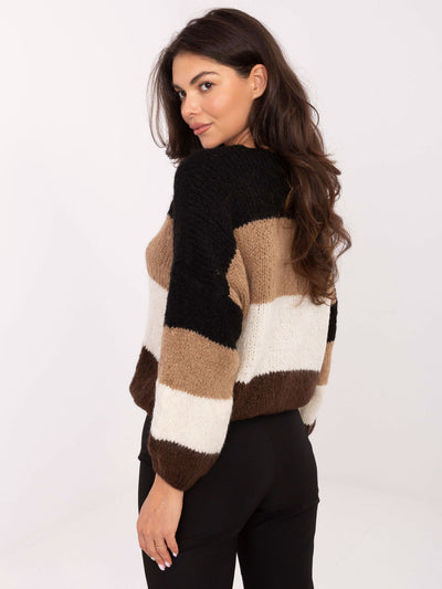 RUE PARIS Czarno-brązowy sweter oversize w paski